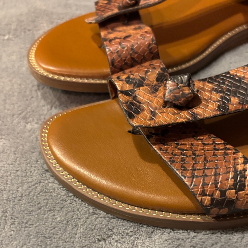 Franco Sarto Brown Snake-Print Leather Sandals - Picture 7 of 8